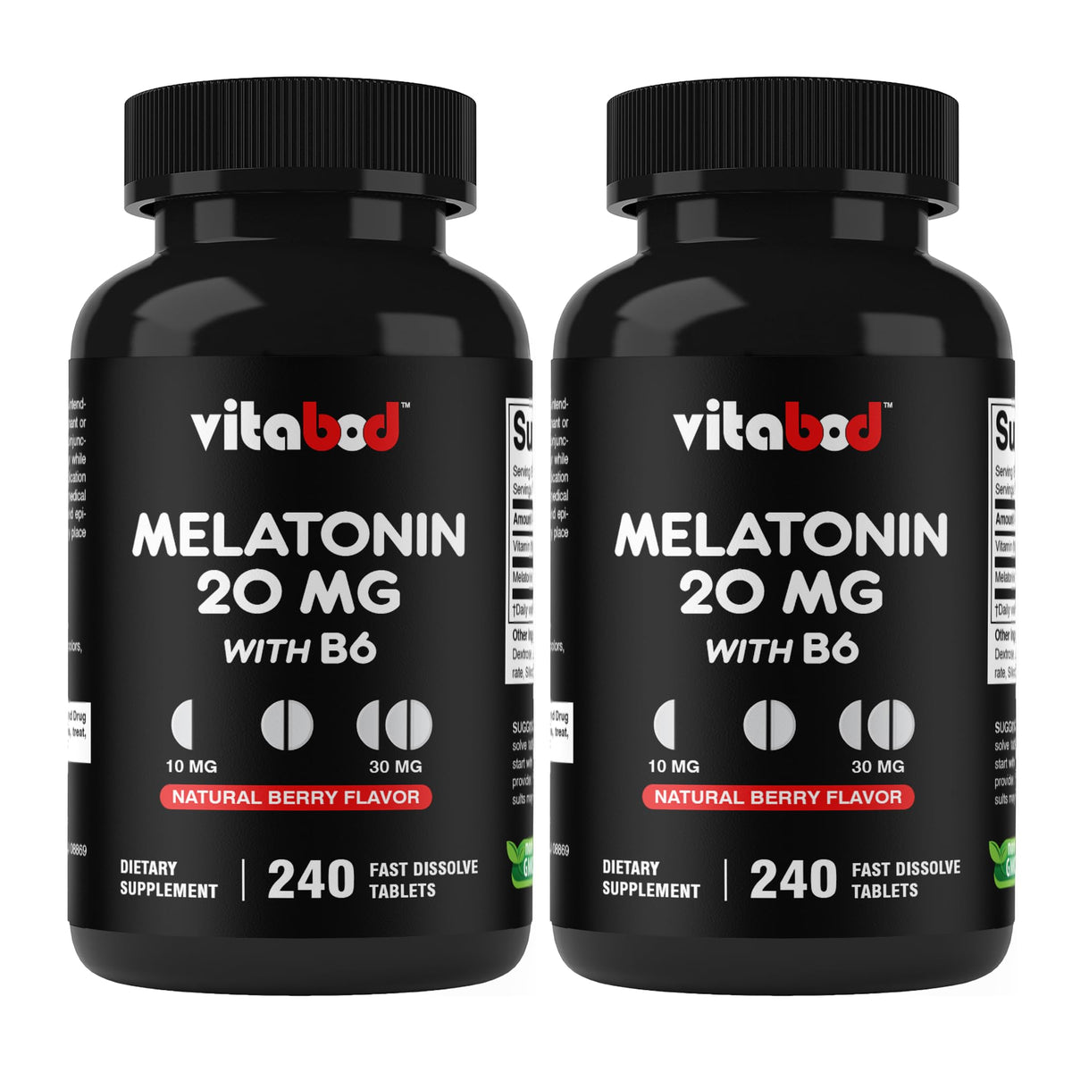 Flacon de Vitabod Melatonin 20 mg avec Vitamine B6, 240 comprimés