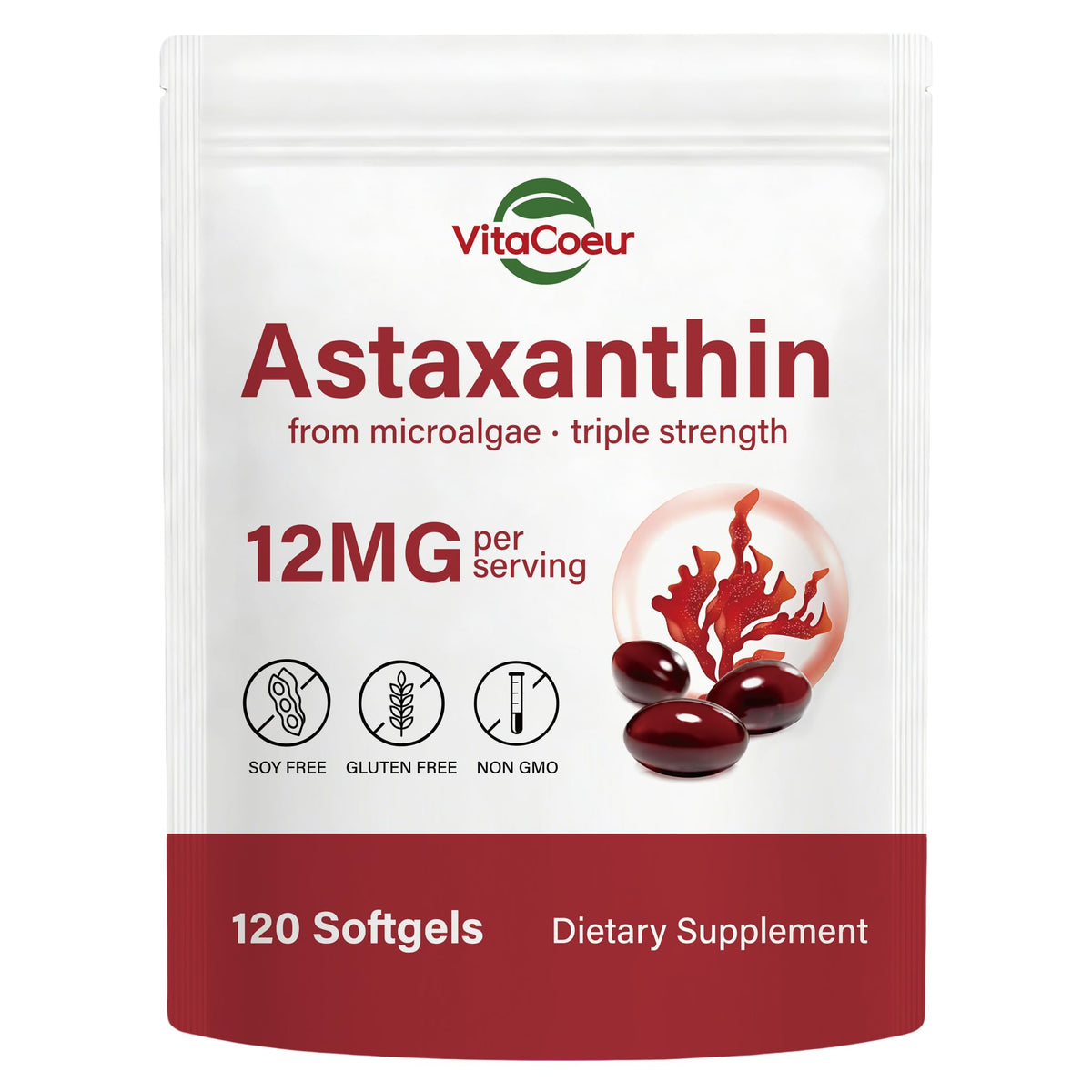 Flacon de VitaCoeur Astaxanthine 12mg avec 120 gélules