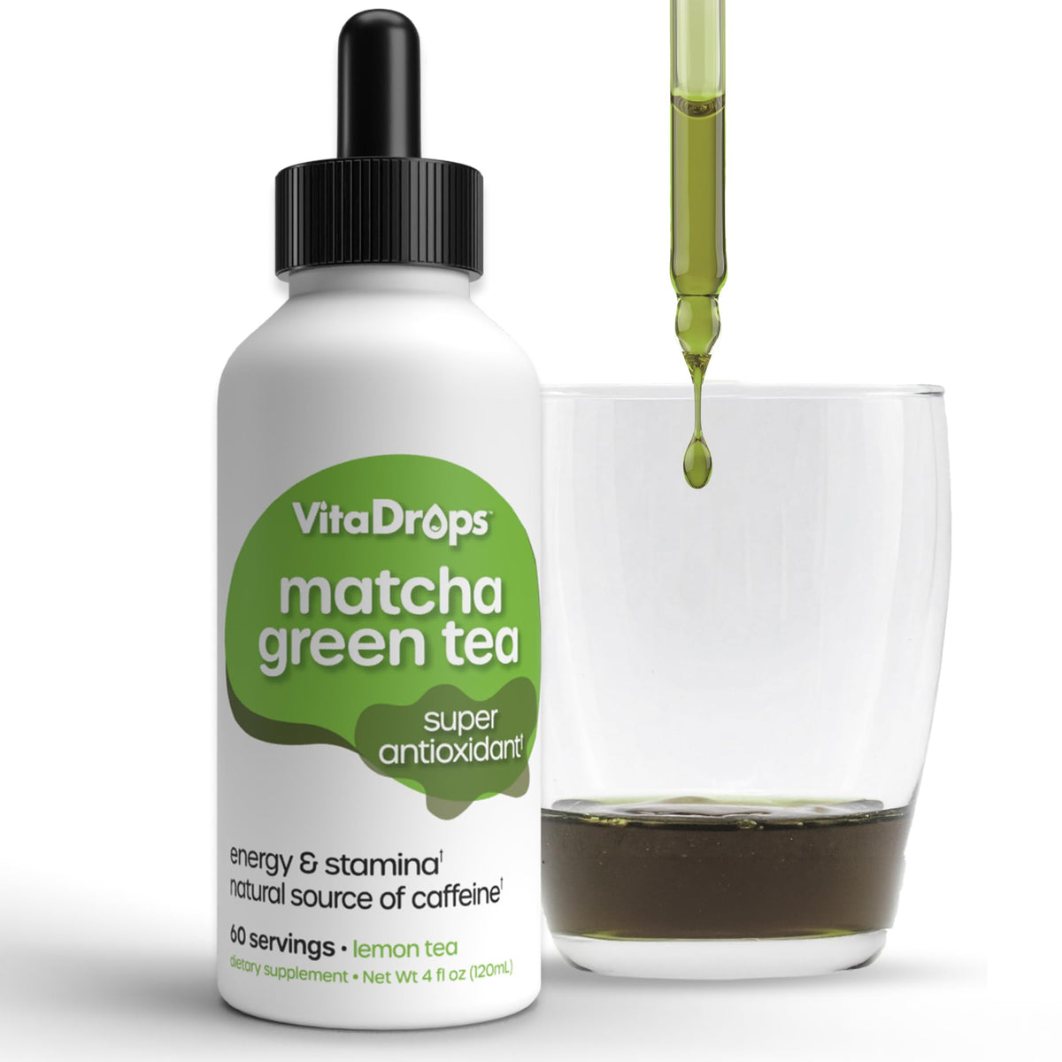 Flacon de VitaDrops Thé Vert Matcha 500 mg vue de face