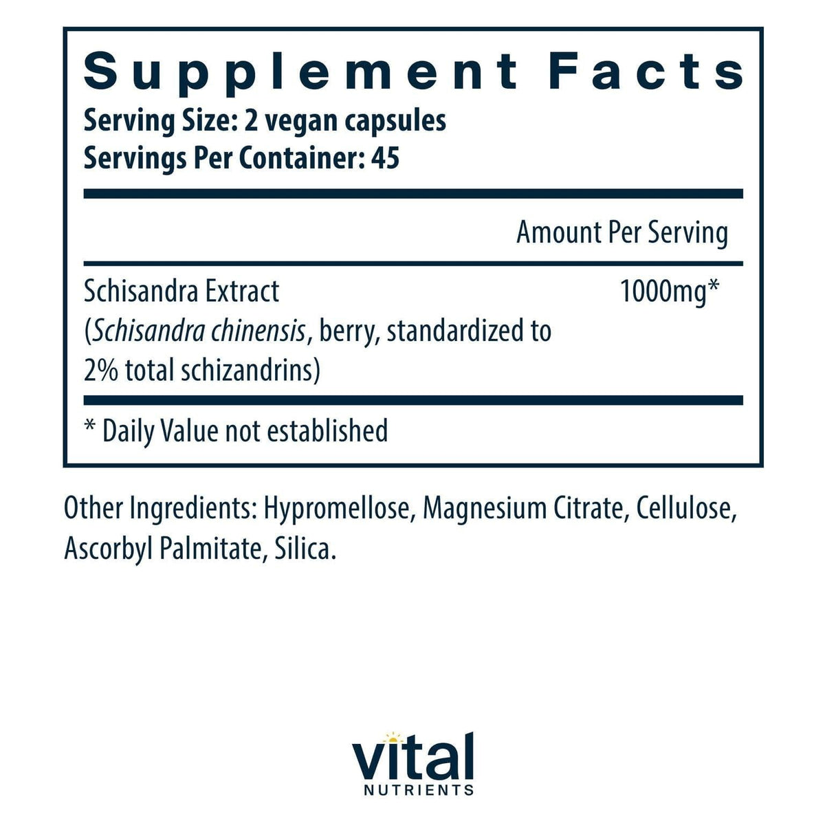 Flacon de Vital Nutrients Extrait de Schisandra avec étiquette
