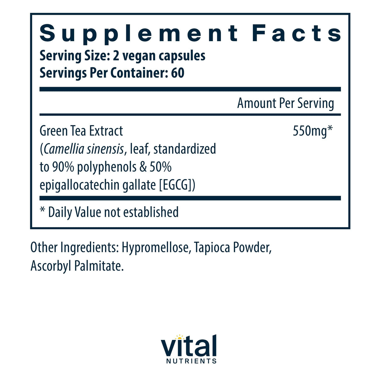 Flacon de Vital Nutrients Extrait de Thé Vert 120 Capsules