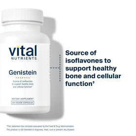 Flacon de Vital Nutrients Genistein ouvert avec capsules