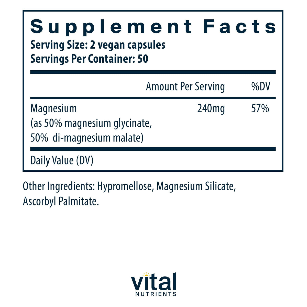 Flacon de Vital Nutrients Magnésium Glycinate + Malate avec étiquette