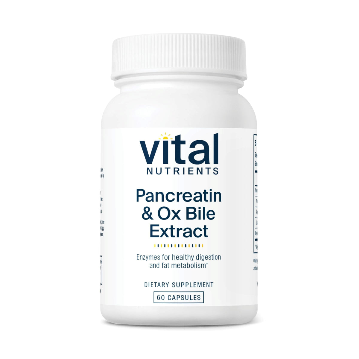 Flacon de Vital Nutrients Pancreatin & Ox Bile Extract 500mg 60 capsules