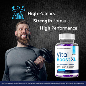 Flacon de Vital support XL Gummies ouvert montrant les gummies