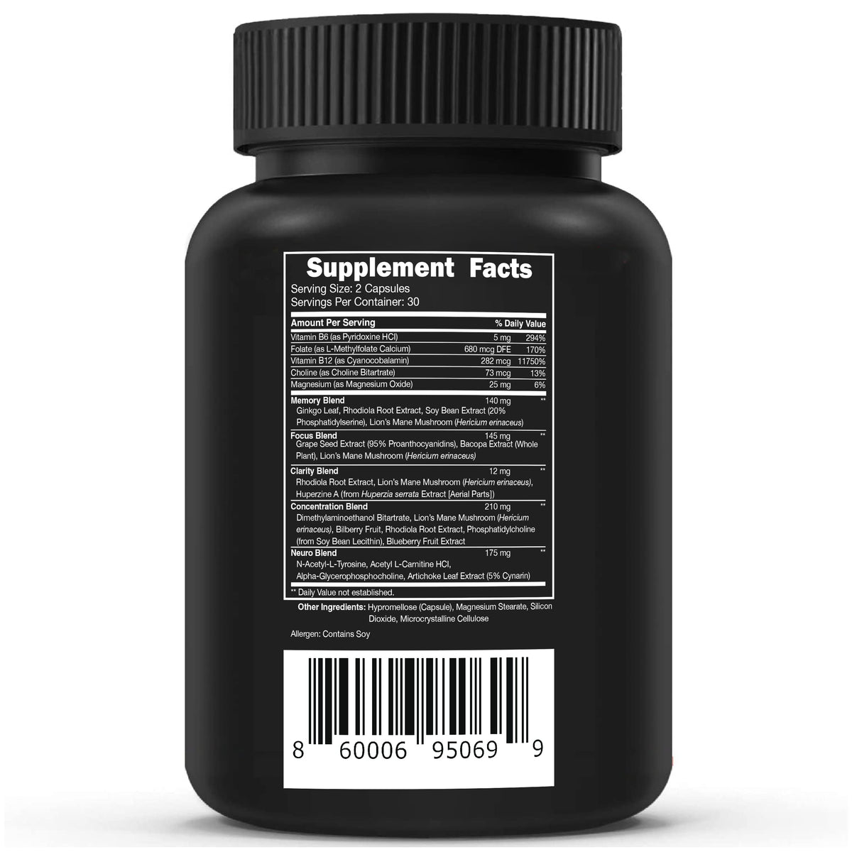 Flacon de Vital Vitamins Brain support Plus avec des accessoires de bureau