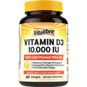 Flacon de Vitalibre Vitamine D3 10 000 UI 60 gélules