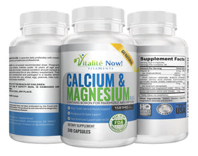 Flacon de Vitalité Now! Calcium Magnésium 240 capsules, vue de côté