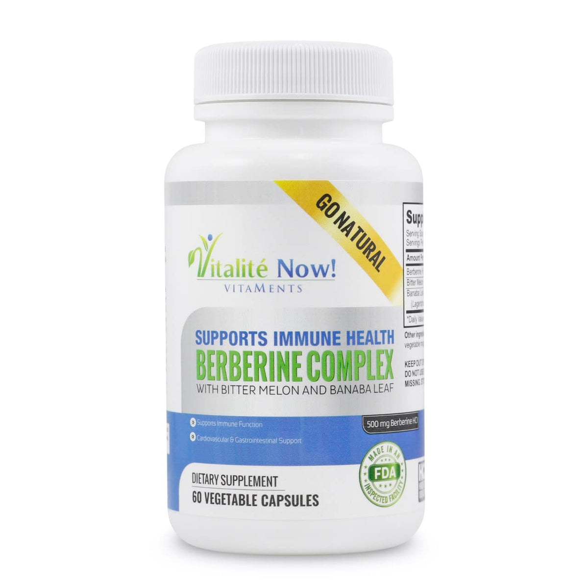 Flacon de Vitalité Now! Complément Alimentaire Berbérine 500mg avec Melon Amer et Banaba
