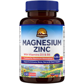 Flacon de Vitalitown Magnésium Zinc 240 gélules vue de face