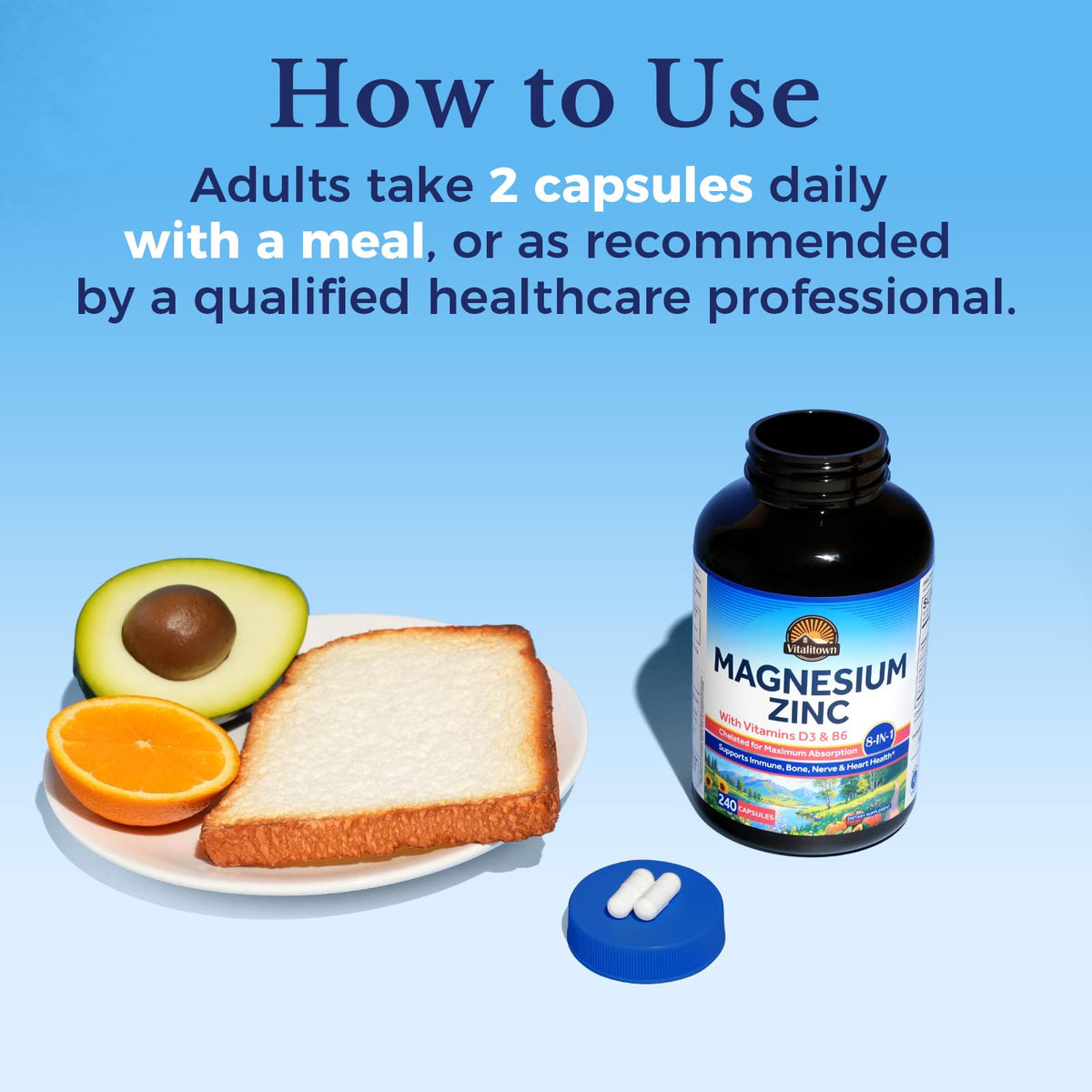 Flacon de Vitalitown Magnésium Zinc ouvert