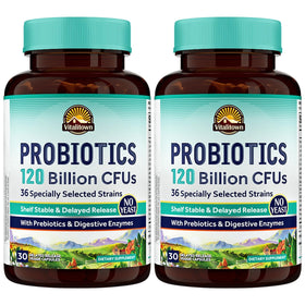 Flacon de Vitalitown Probiotiques 120 Milliards CFU 36 Souches, 60 capsules végétales