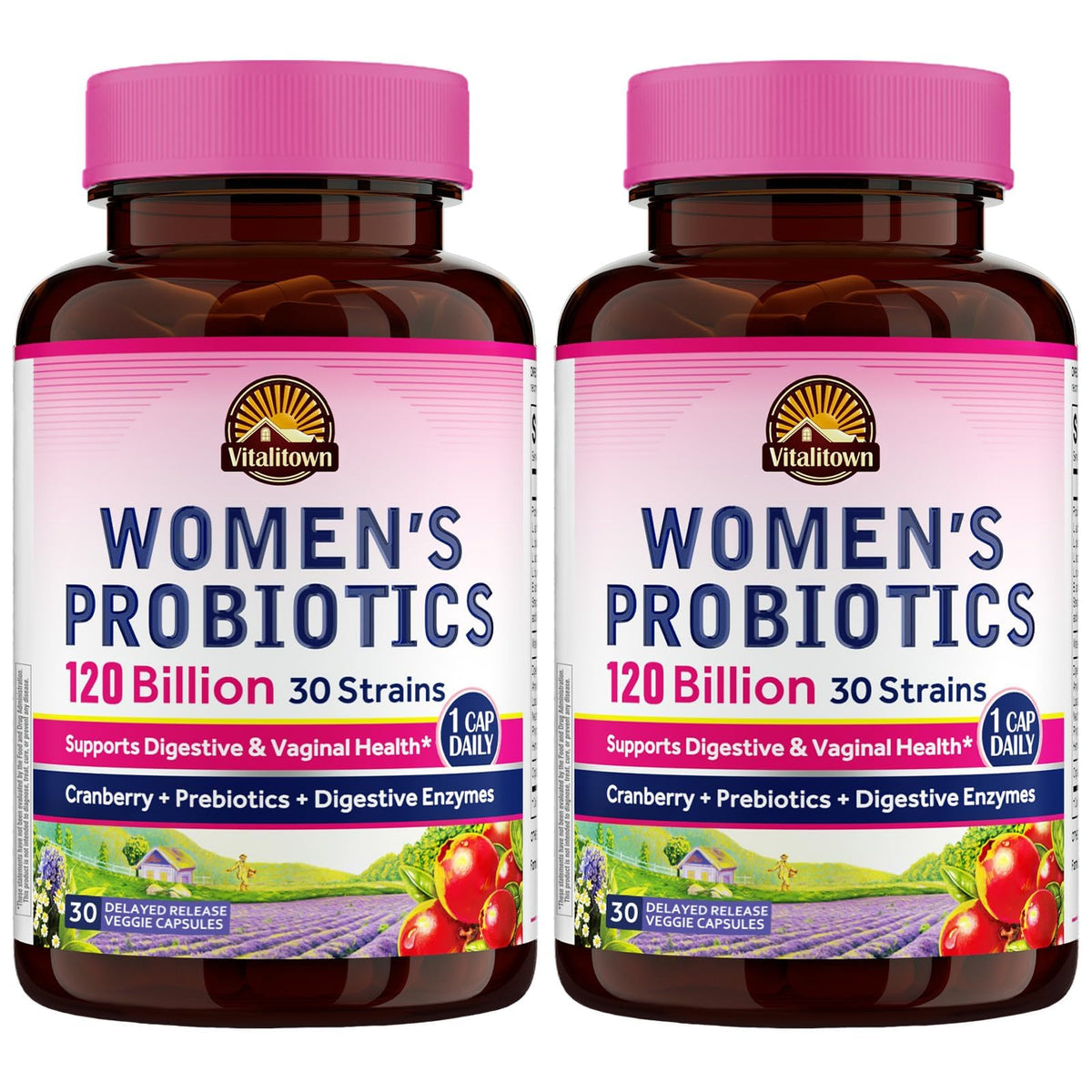 Flacon de Vitalitown Probiotiques pour Femmes 120 Milliards CFU vue de face