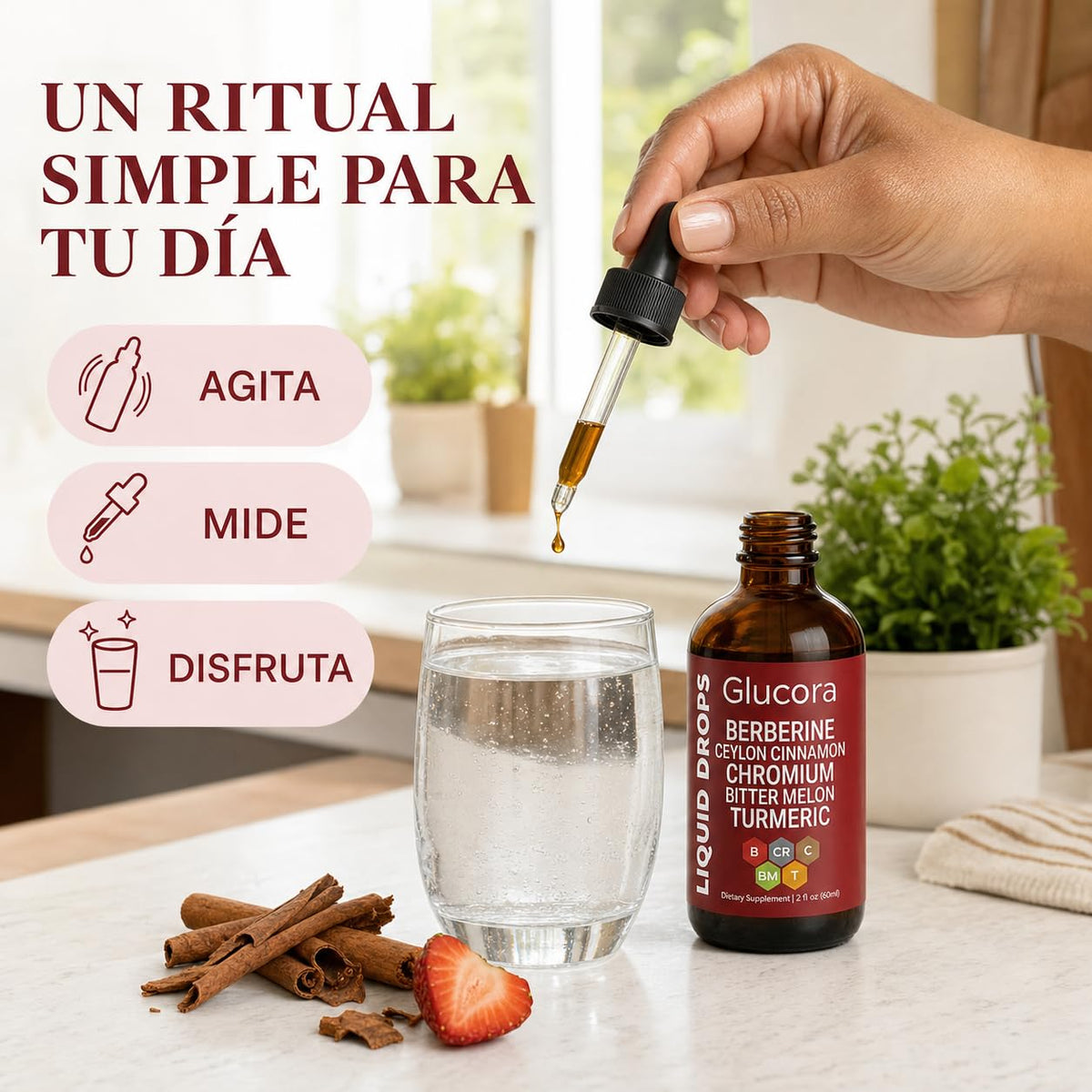 Flacon de vitalleap Glucora Berberina Liquide dans un cadre de vie
