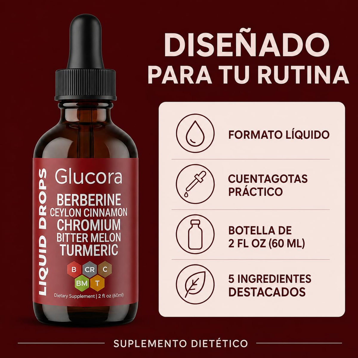 Flacon de vitalleap Glucora Berberina Liquide sur fond blanc
