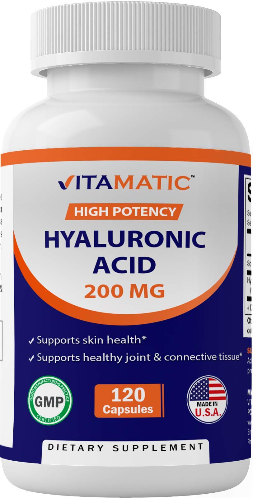 Flacon de Vitamatic Acide Hyaluronique 200 mg avec capsules végétales