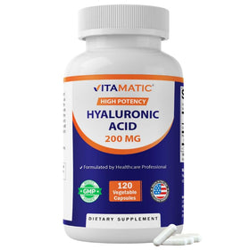 Flacon de Vitamatic Acide Hyaluronique ouvert avec capsules visibles