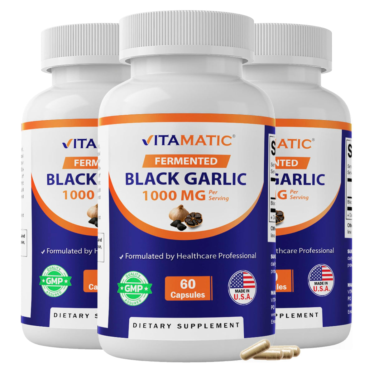 Flacon de Vitamatic Ail Noir Fermenté 1000 mg avec 60 capsules