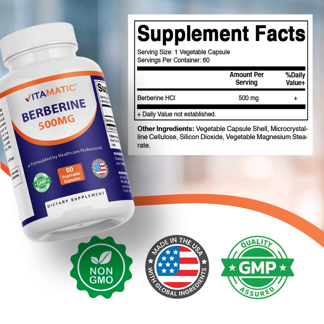 Flacon de Vitamatic Berberine 500mg avec étiquette