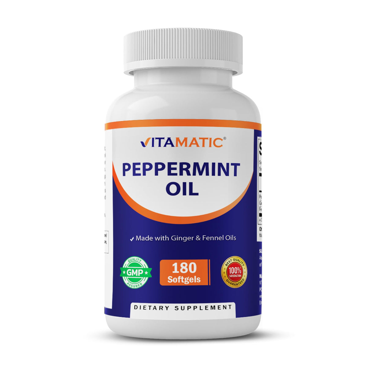 Flacon de Vitamatic Gel d'Huile de Menthe Poivrée 180 gélules
