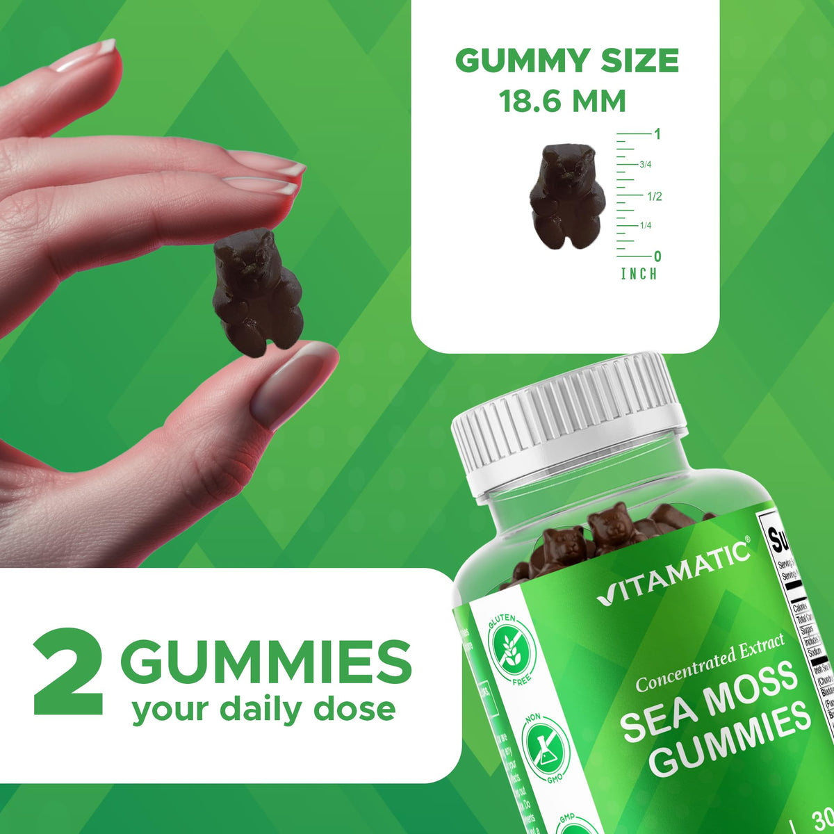 Flacon de Vitamatic Gummies Mousse Marine ouvert montrant les gummies
