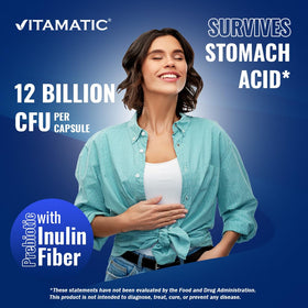Flacon de Vitamatic Lactobacillus Gasseri sur une surface en bois