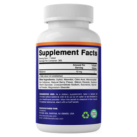 Flacon de Vitamatic Mélatonine 10 mg avec une cuillère à côté