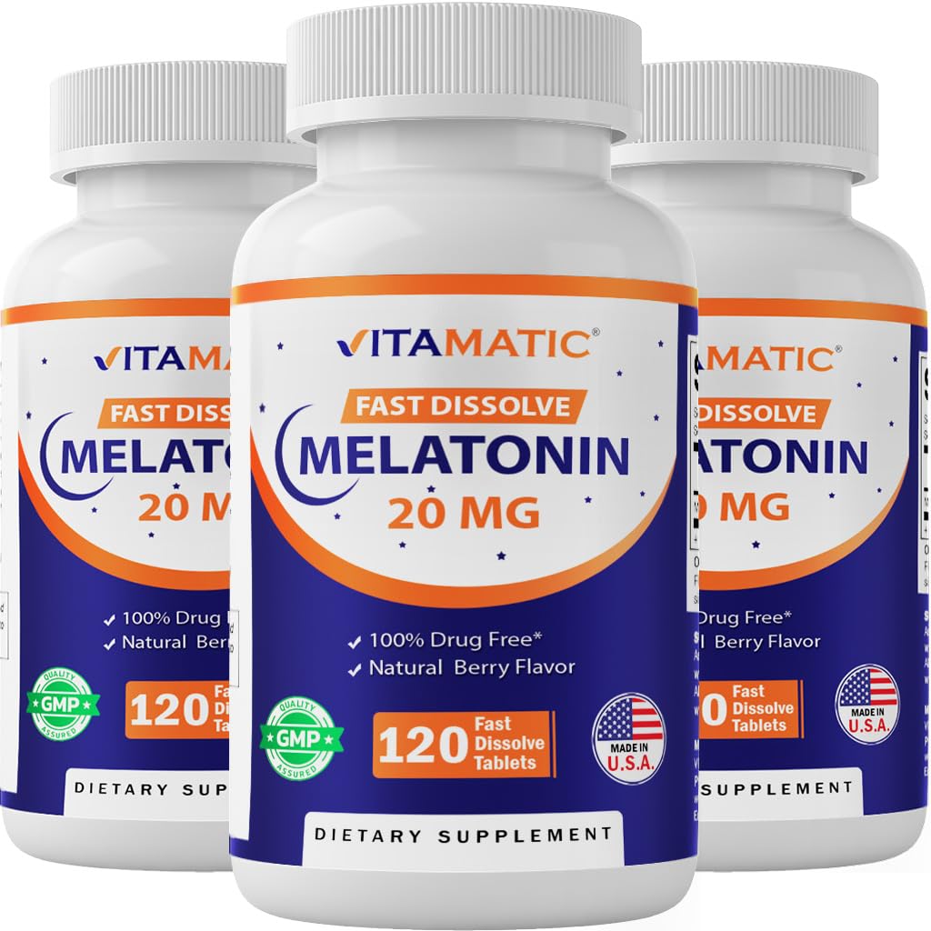 Flacon de Vitamatic Melatonine 20 mg avec 120 comprimés à dissolution rapide