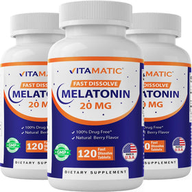 Flacon de Vitamatic Melatonine 20 mg avec 120 comprimés à dissolution rapide