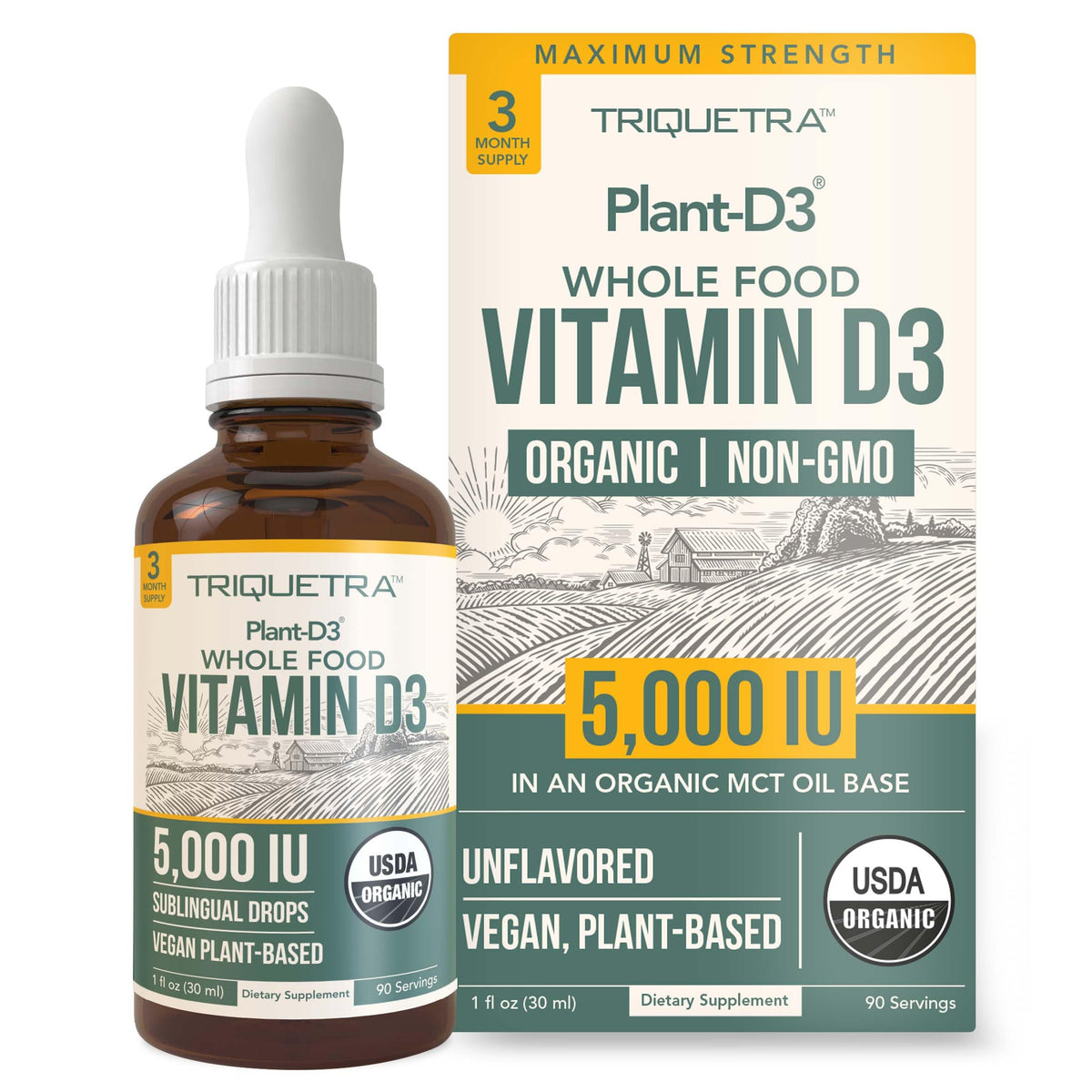 Flacon de Vitamin D3 Vegan 5000 IU Triquetra Health avec gouttes