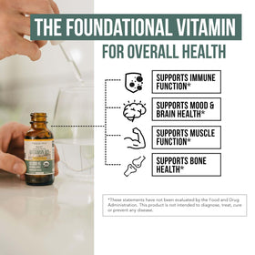 Flacon de Vitamin D3 Vegan Triquetra Health sur un fond naturel