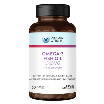 Flacon de Vitamin World Huile de Poisson Omega 3 Triple Force 1360 mg