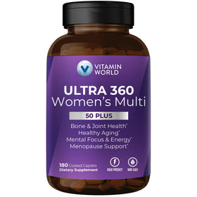 Flacon de Vitamin World Ultra 360 multivitamine pour femmes 50+, vue avant