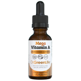 Flacon de vitamine A Dr. Green Mom sur une surface en bois