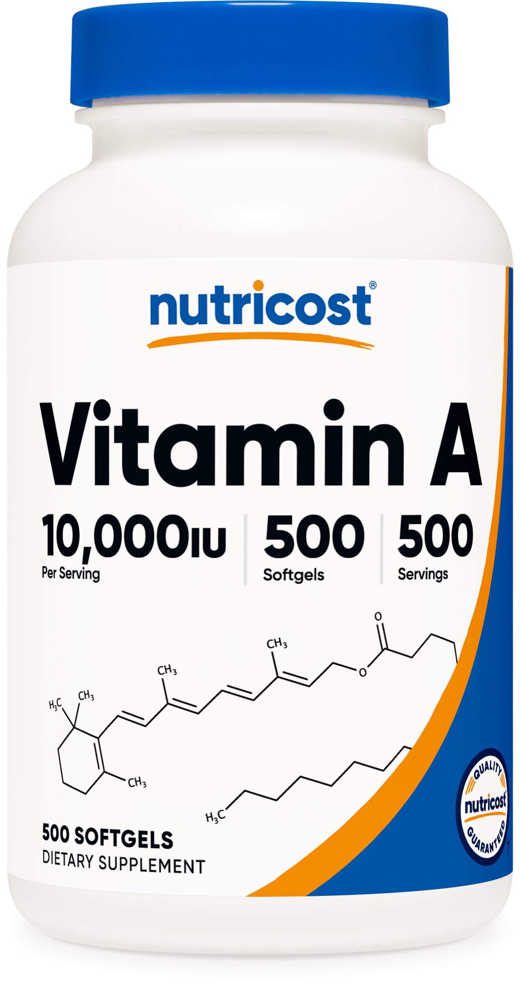 Flacon de Vitamine A Nutricost 10 000 IU 500 gélules softgel