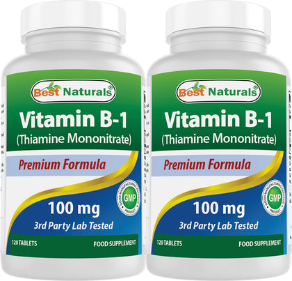 Flacon de Vitamine B1 Best Naturals 100 mg avec 120 tablettes
