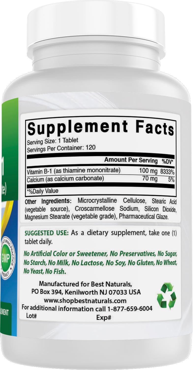 Flacon de Vitamine B1 Best Naturals avec le couvercle ouvert