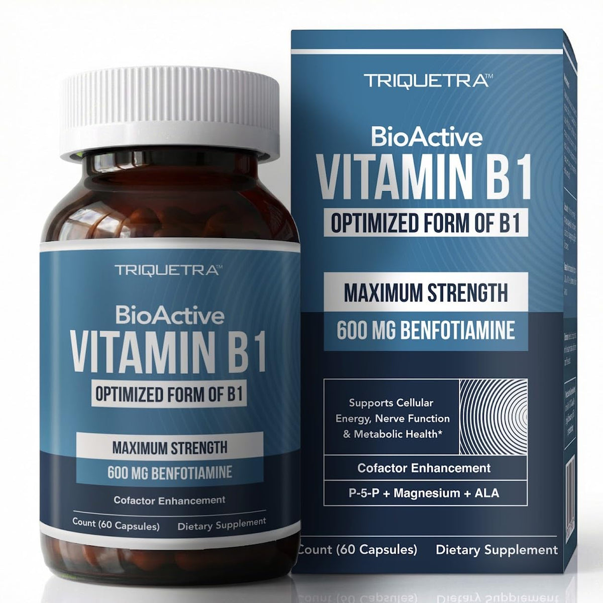 Flacon de Vitamine B1 BioActive 600mg de Triquetra Health, vue de face