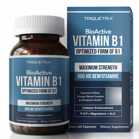 Flacon de Vitamine B1 BioActive 600mg de Triquetra Health, vue de face