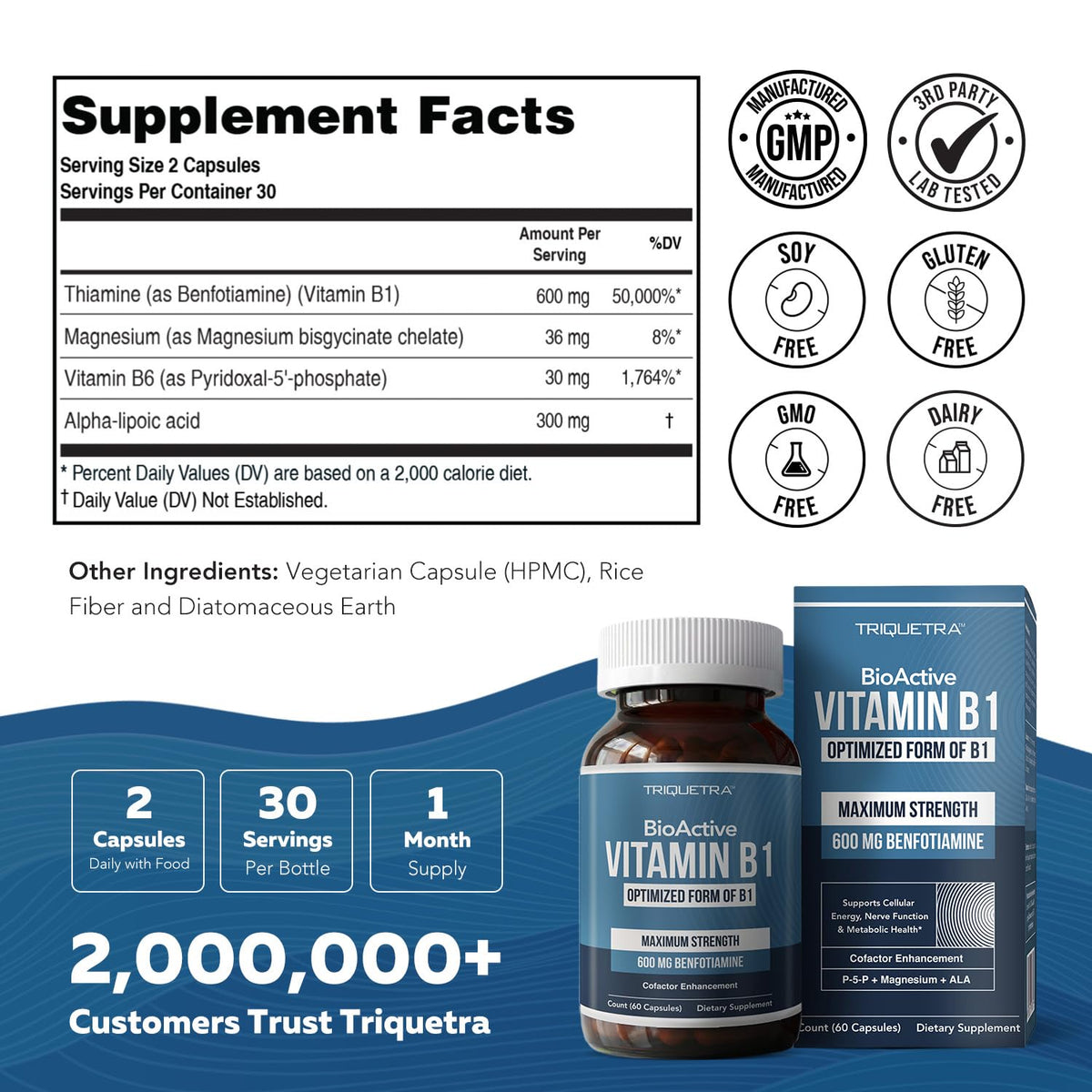 Flacon de Vitamine B1 BioActive 600mg sur un fond neutre
