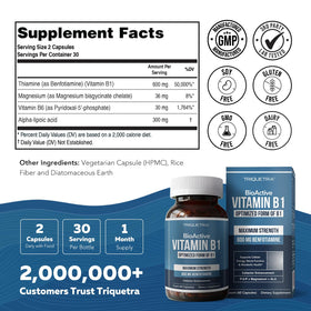 Flacon de Vitamine B1 BioActive 600mg sur un fond neutre