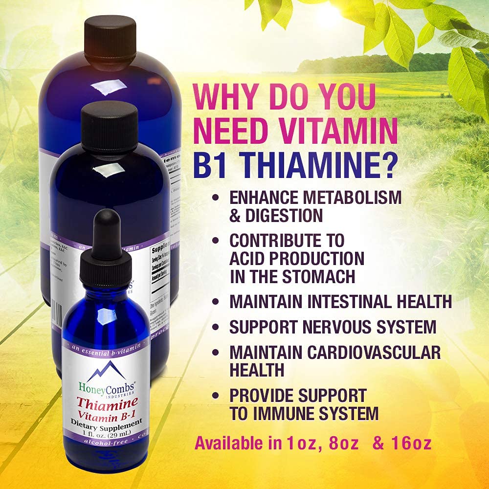 Flacon de vitamine B1 liquide HoneyCombs sur une table
