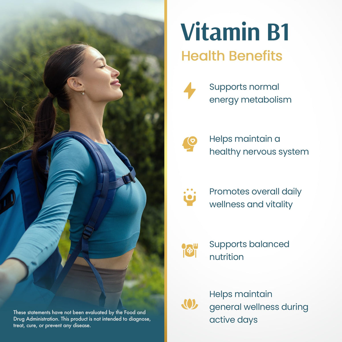Flacon de vitamine B1 Vykee Nutrition ouvert avec capsules