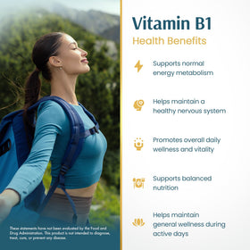 Flacon de vitamine B1 Vykee Nutrition ouvert avec capsules