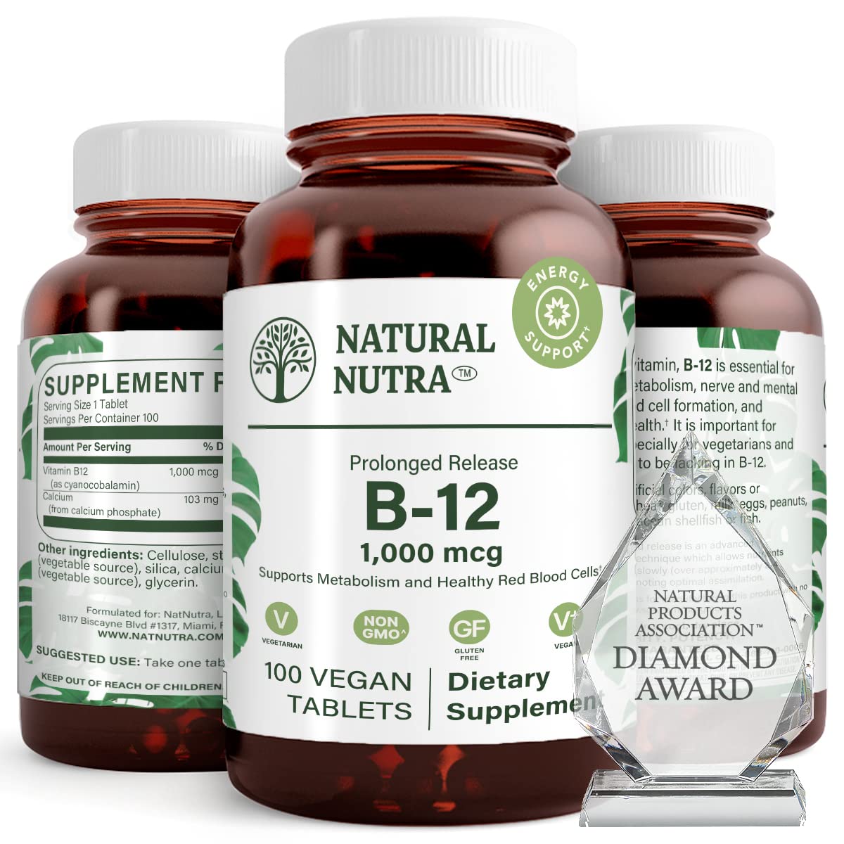 Flacon de vitamine B12 1000 mcg Natural Nutra avec étiquette visible