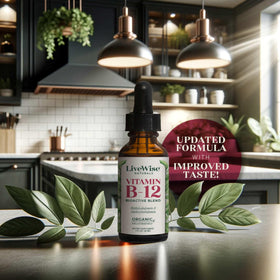 Flacon de vitamine B12 avec ingrédients listés