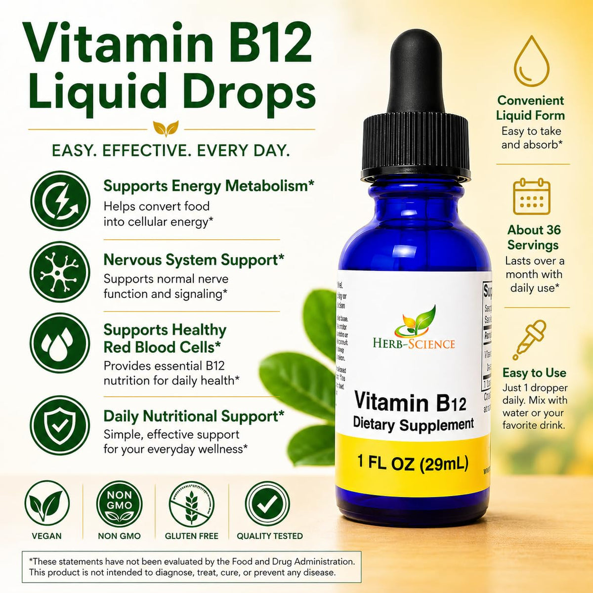 Flacon de Vitamine B12 Herb-Science avec compte-gouttes