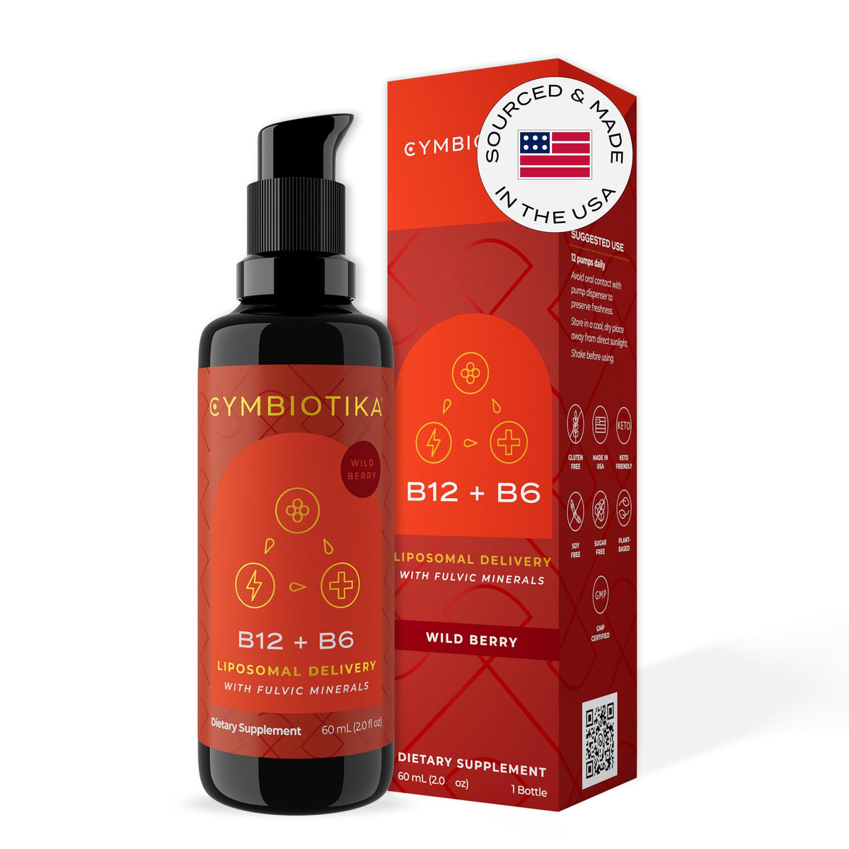 Flacon de vitamine B12 liposomale CYMBIOTIKA 1250 mcg vue de face