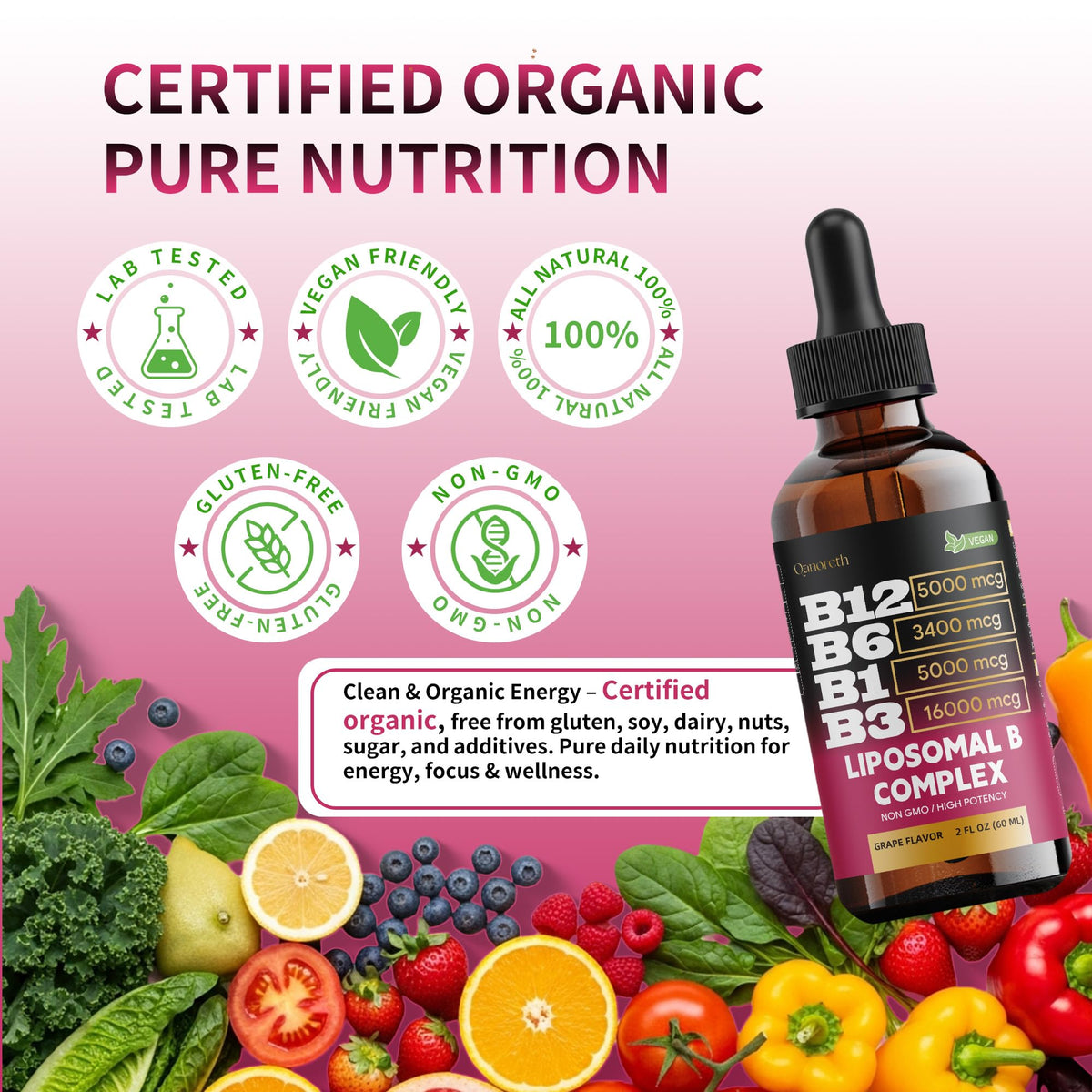 Flacon de vitamine B12 liposomale Qanoreth avec bouchon