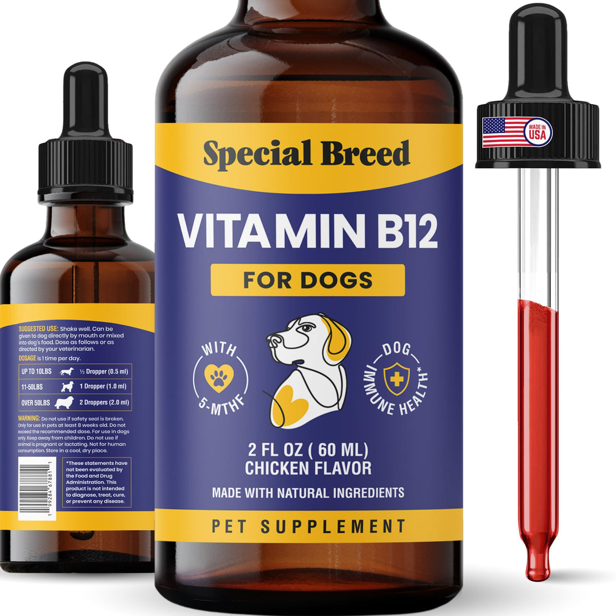 Flacon de Vitamine B12 Liquide Special Breed pour Chiens, 2 fl oz, goût poulet